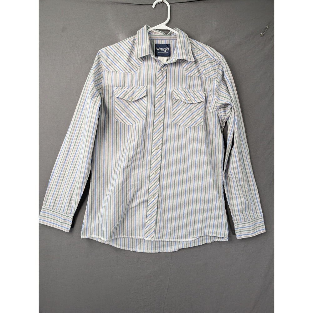 Wrangler Western Shirt Mens XXL Blue Green Striped Pearl Snap Long Sleeve